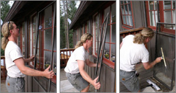 Example: exterior storm windows being removed and cleaned